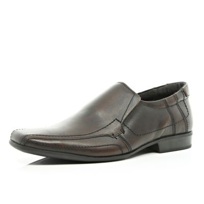 Brown leather square toe loafers