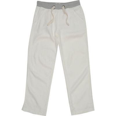 White rib waist linen trousers