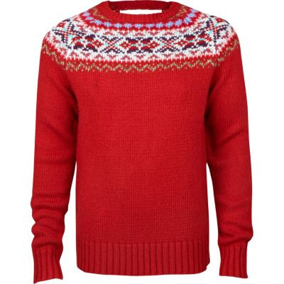 red fairisle heavy knit jumper