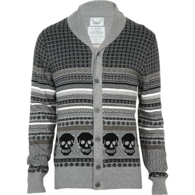 grey skull print cardigan
