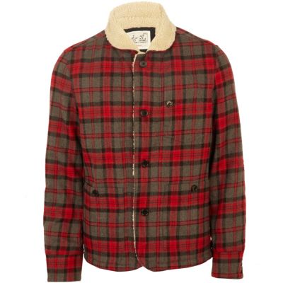 red check sheepskin collar jacket
