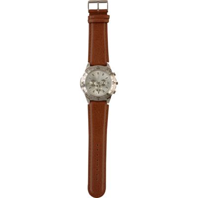 Brown strap three dial watch