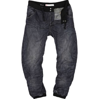 Dark wash denim rib waistband jogger jeans