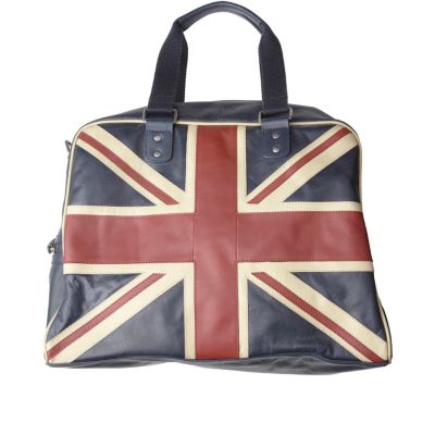 navy union jack leather holdall