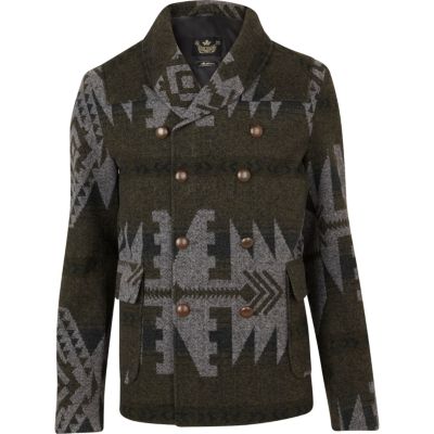 Green aztec printed peacoat