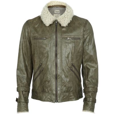 grey leather flight jacket