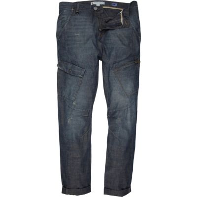 Dark wash denim roll leg jeans