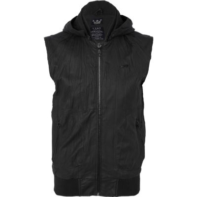 Dark brown leather look hooded gilet