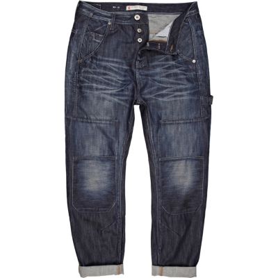 mid wash denim roll leg jeans 