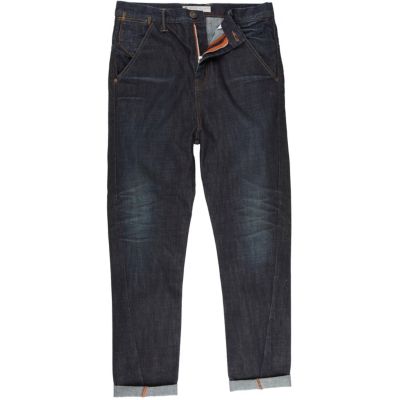 Dark wash denim twist seam jeans