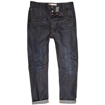 Dark wash denim roll leg jeans