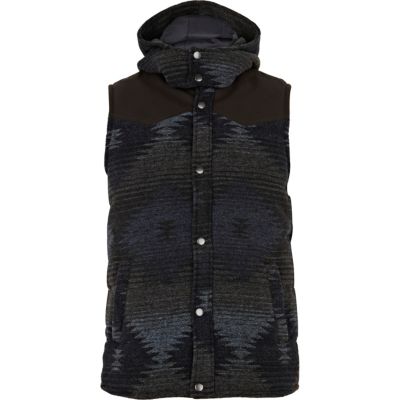 Navy navajo hooded gilet