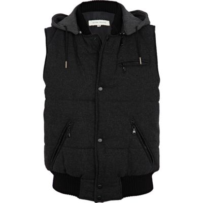 Grey padded hooded gilet