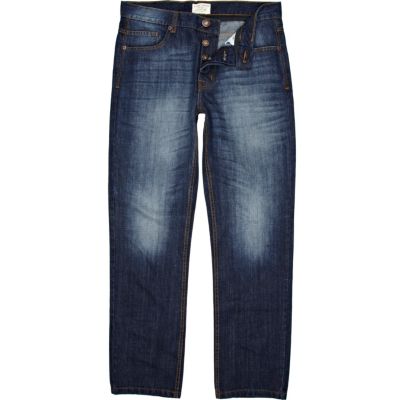 Mid wash dean denim straight jeans