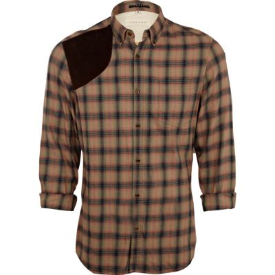 Stone check shoulder patch shirt