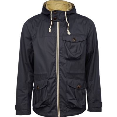 Navy hooded fisherman jacket