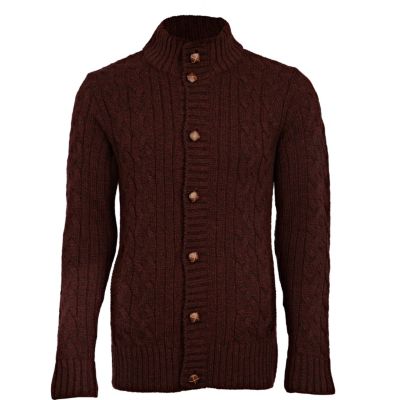 burgundy funnel neck cable cardigan