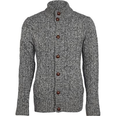 grey funnel neck cable cardigan 