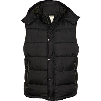 Black padded hooded gilet