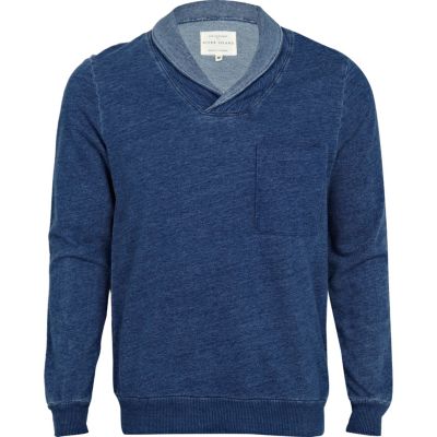 Navy shawl collar sweater