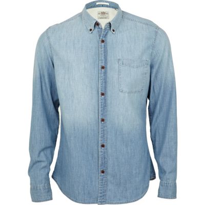 blue light wash denim shirt 