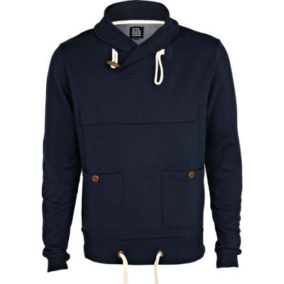 Navy shawl collar sweatshirt