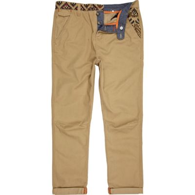 Dark stone geometric print slim chinos