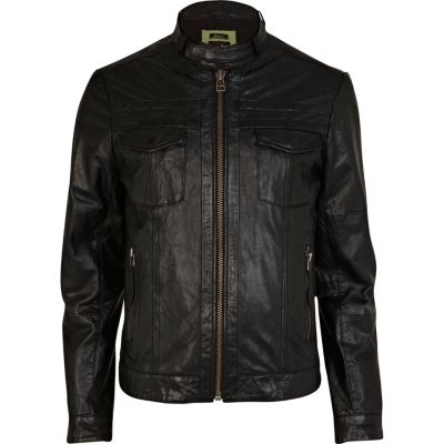 Black leather biker jacket