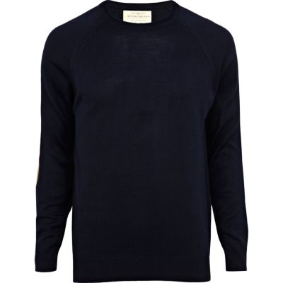 Navy raglan elbow patch jumper