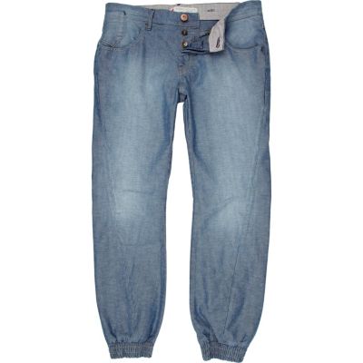 Blue chambray twist seam jogger trousers