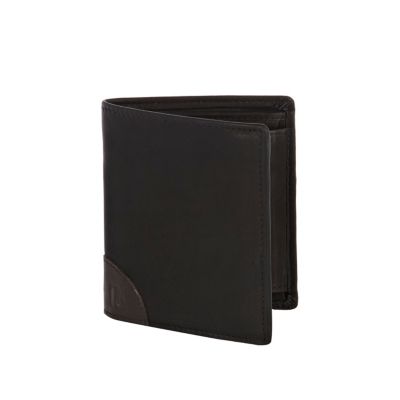 Black leather corner branded wallet