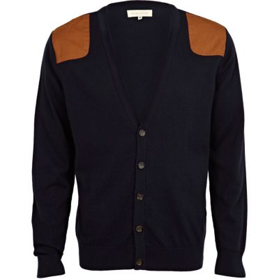 navy shoulder patch cardigan 