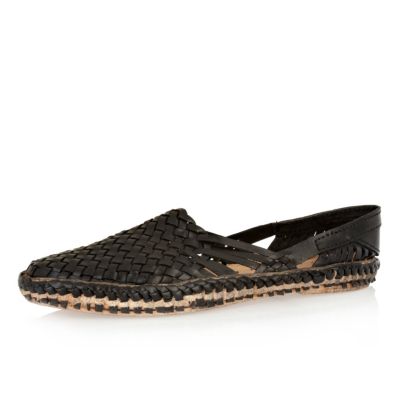 Black woven slip on shoes