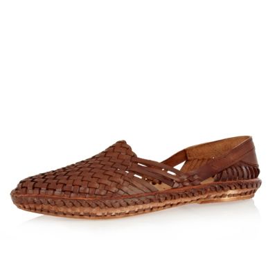 Brown woven slip on shoes
