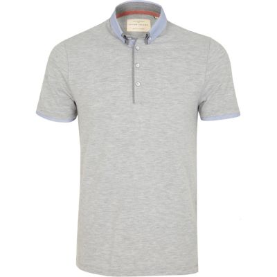 grey marl double collar polo shirt 