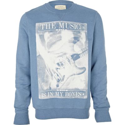 Blue music in my bones print sweatshirt