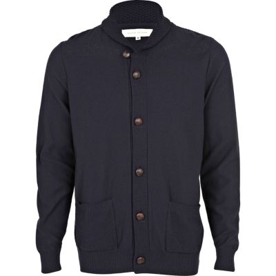 navy shawl neck baseball cardigan 