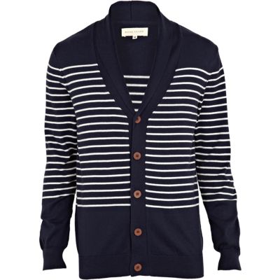 navy stripe shawl neck cardigan 
