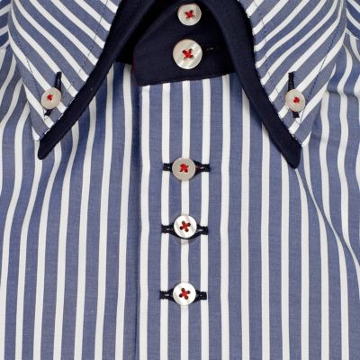 Blue stripe double collar shirt