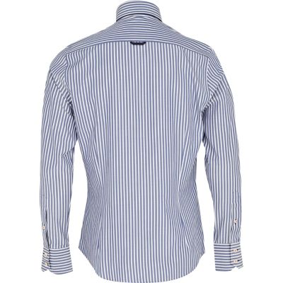 Blue stripe double collar shirt