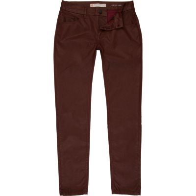 Burgundy coated stretch skinny sid jeans