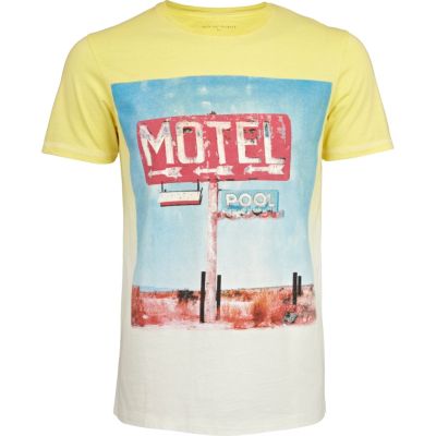 Ecru and yellow motel pool dip dye t-shirt