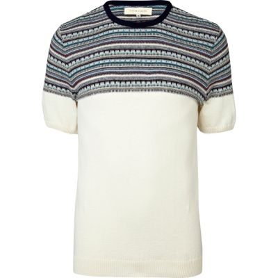 Ecru aztec short sleeve jumper