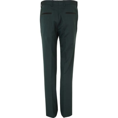 Green contrast slim suit trousers
