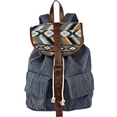 blue aztec flap rucksack