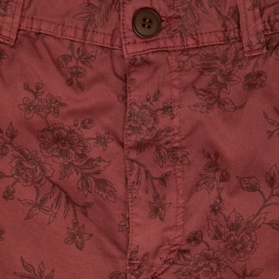 Red floral cargo shorts