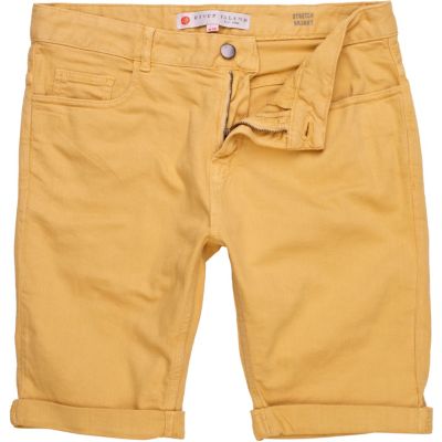Yellow stretch skinny shorts