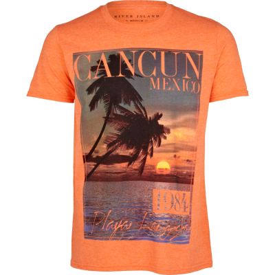 Orange cancun mexico print t-shirt
