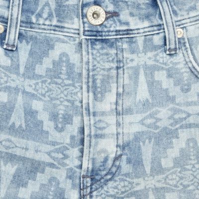 Blue navajo print denim shorts