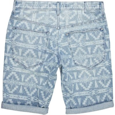 Blue navajo print denim shorts